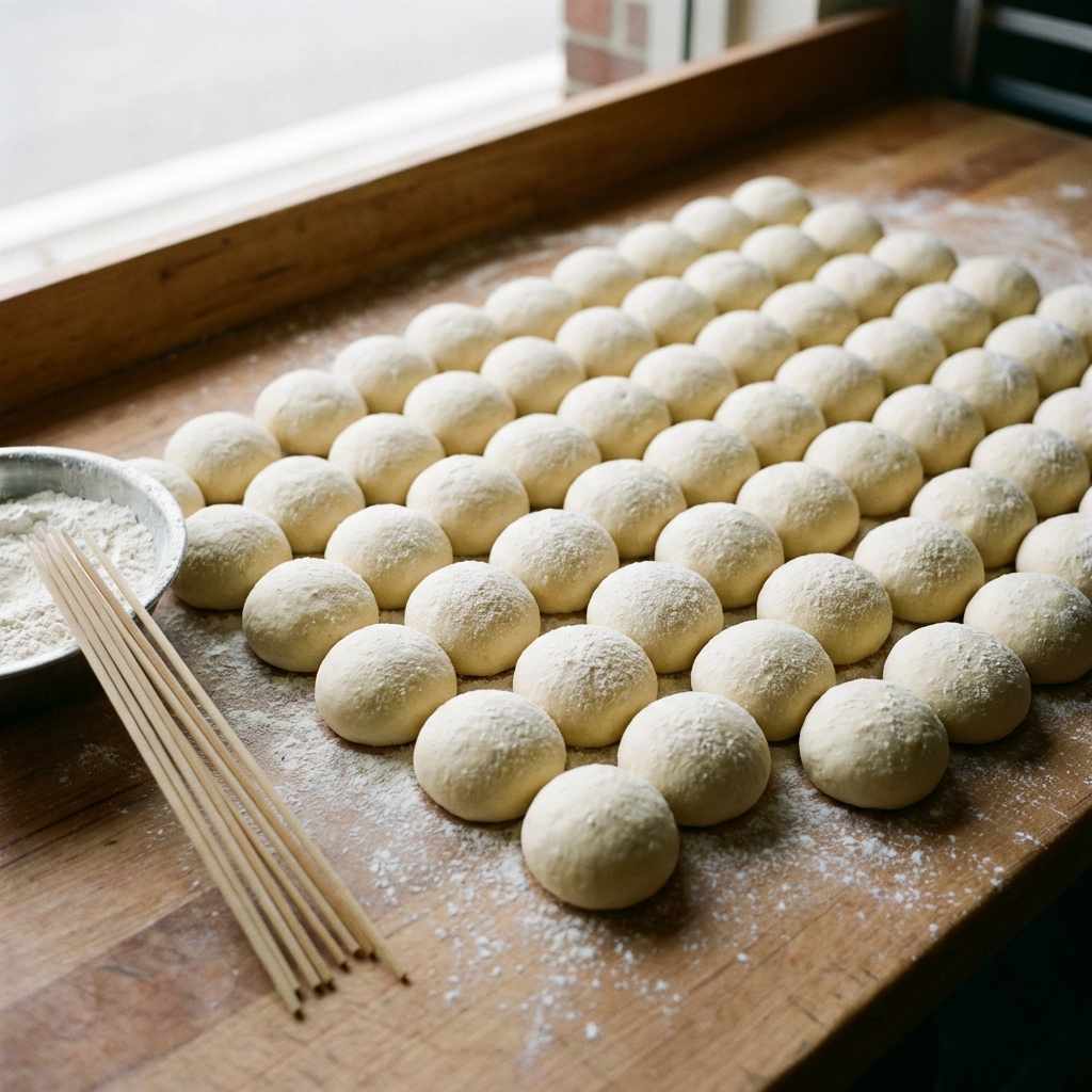 Portioned dough balls for Korean corn dogs